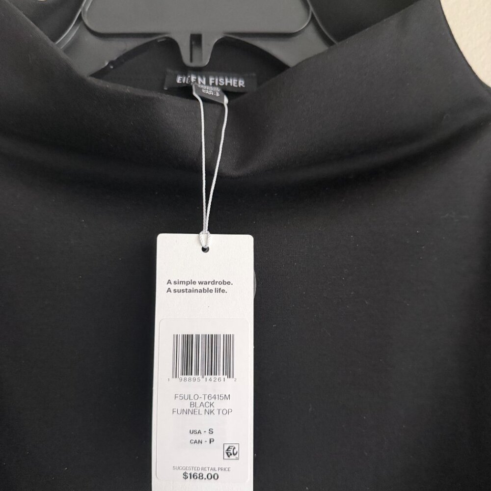 Eileen Fisher black lightweight ponte funnel neck top. Boxy fit. NWT. Size S. - Picture 5 of 7